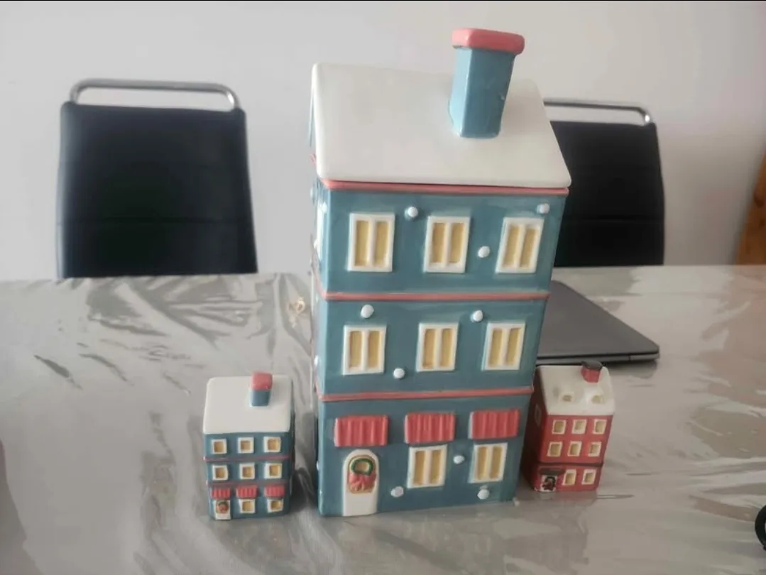 "Ceramic Christmas House Set – Cookie Jar + Salt & Pepper" thumbnail