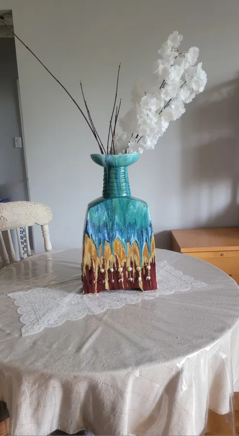 Decorative Ceramic Vase - Turquoise, Blue, Brown thumbnail