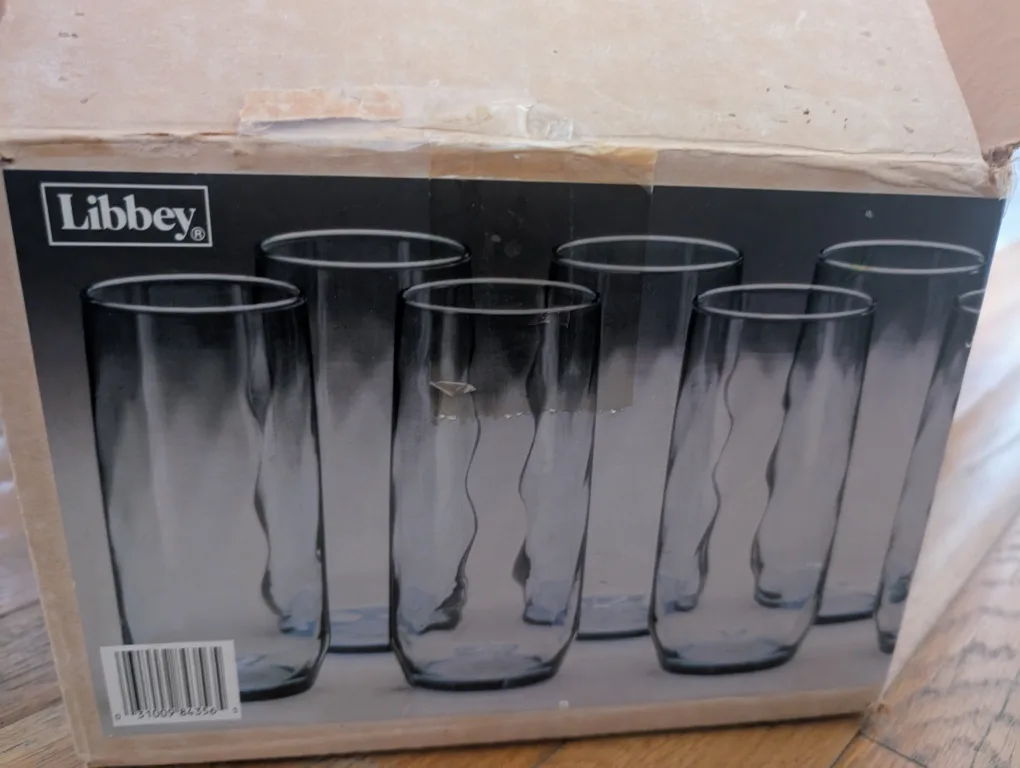 brand new vintage Libbey Azure Blue Spiral Cooler Glasses 17 oz thumbnail