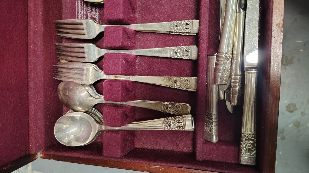 Vintage Silverware Set with Wooden Box by Gorham image indicator(2)