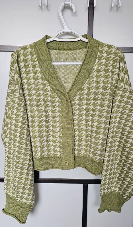 Knit Cardigan - Green & White - Size M thumbnail