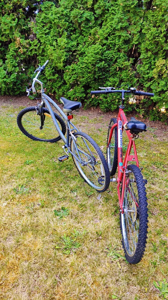 Two Mountain Bikes - Red and Grey thumbnail