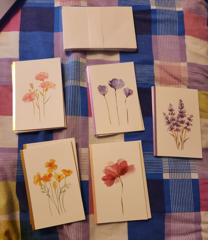 Floral Watercolor Black Cards with Envelopes - 15 cards thumbnail