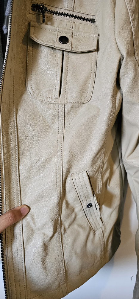 Women's  Beige Leather Jacket - Size Large - photo 2
