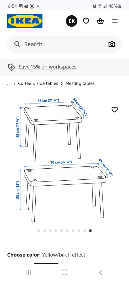 IKEA Nesting Tables - Yellow/Birch Effect thumbnail