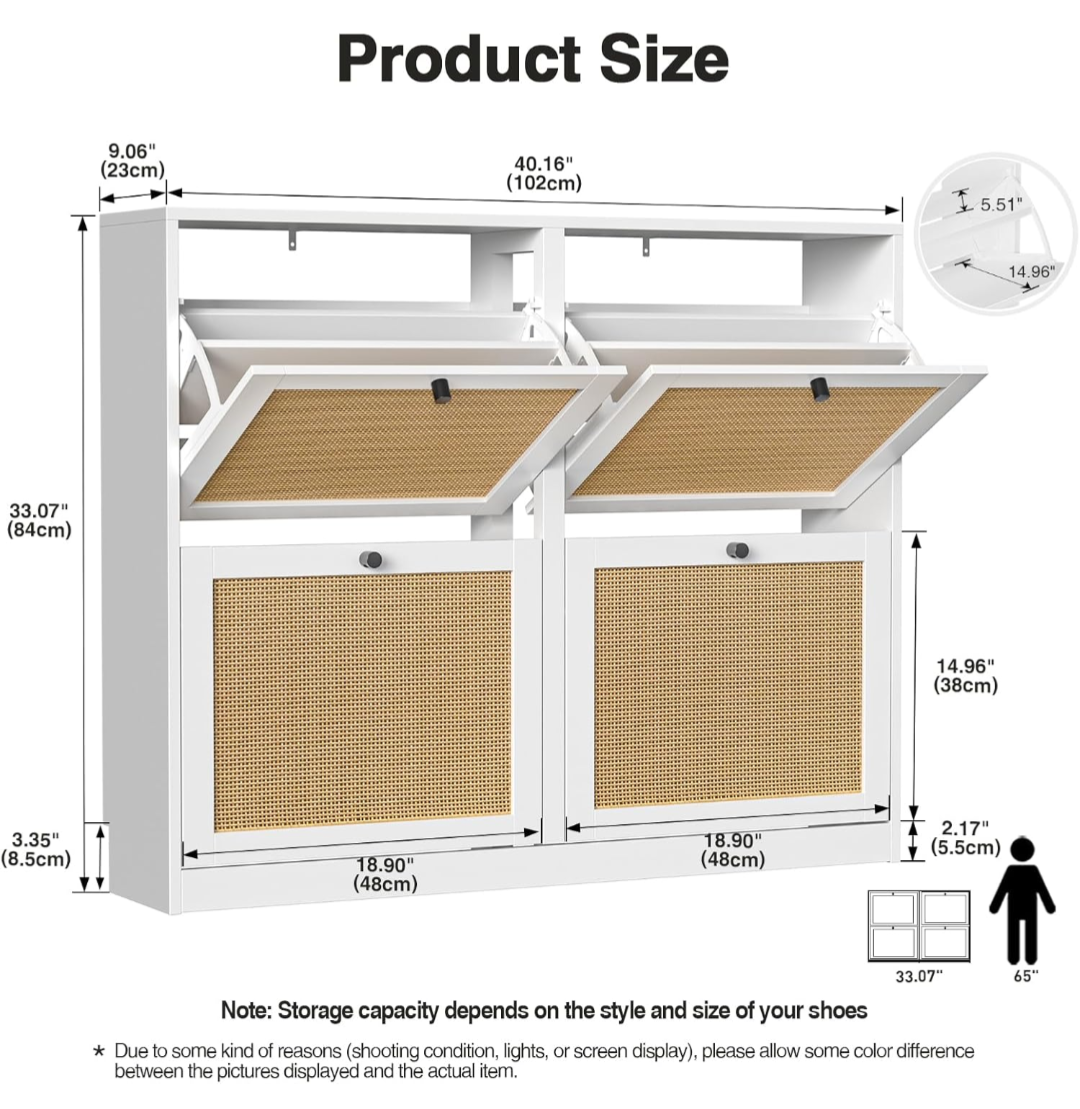 White Shoe Storage Cabinet with Rattan Doors - photo 2