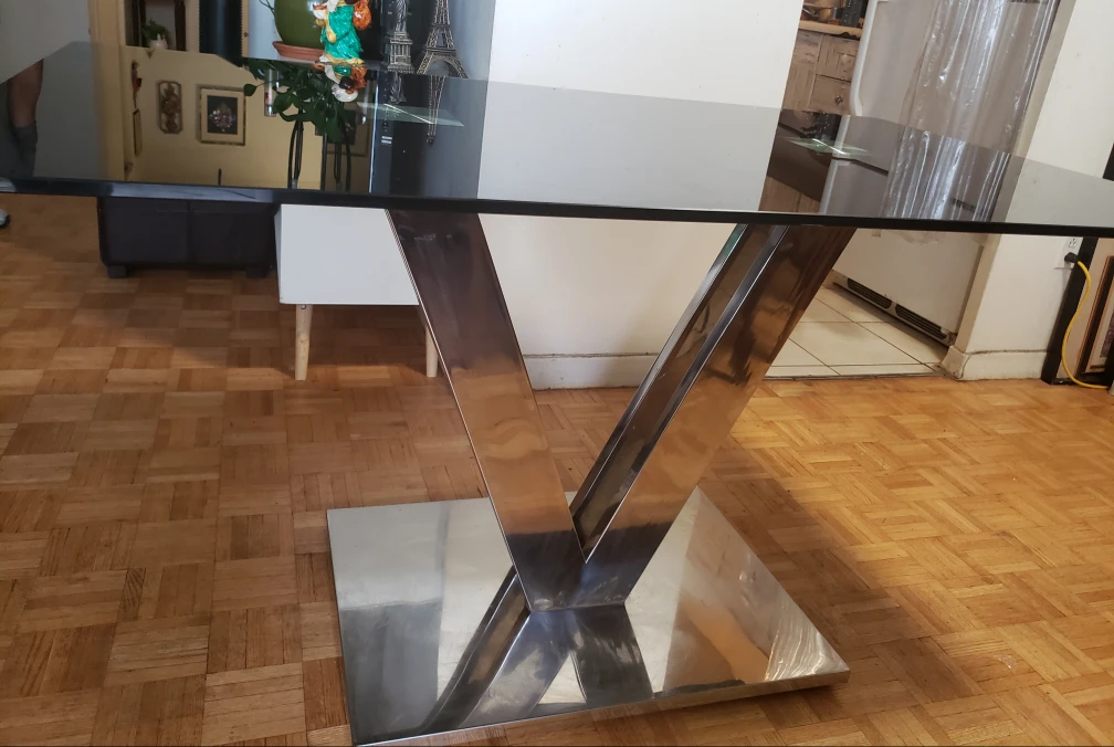 Black tempered Glass Dining Table with Chrome Base