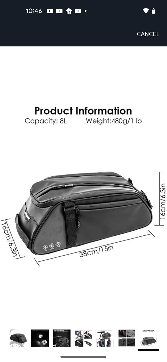 WOTOW Bike Rack Bag - 8L Capacity thumbnail