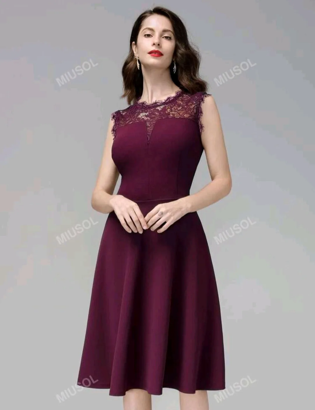 Burgundy Lace Sleeveless Dress image indicator(5)