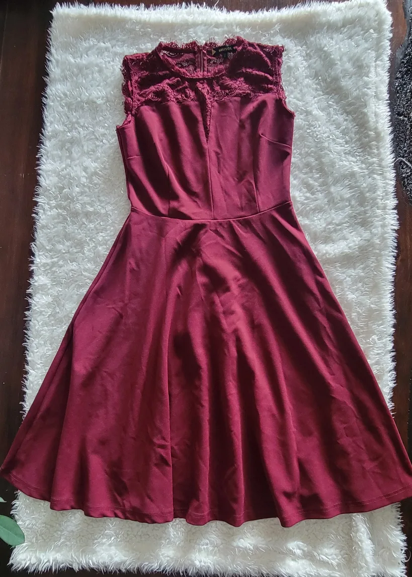 Burgundy Lace Sleeveless Dress image indicator(2)