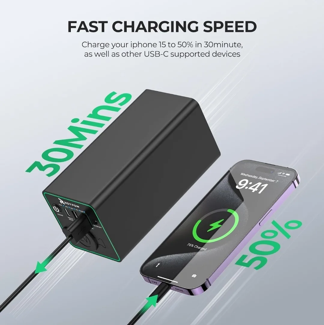 RoyPow 30W PD Power Bank with 12V Cigarette Lighter Socket image indicator(9)