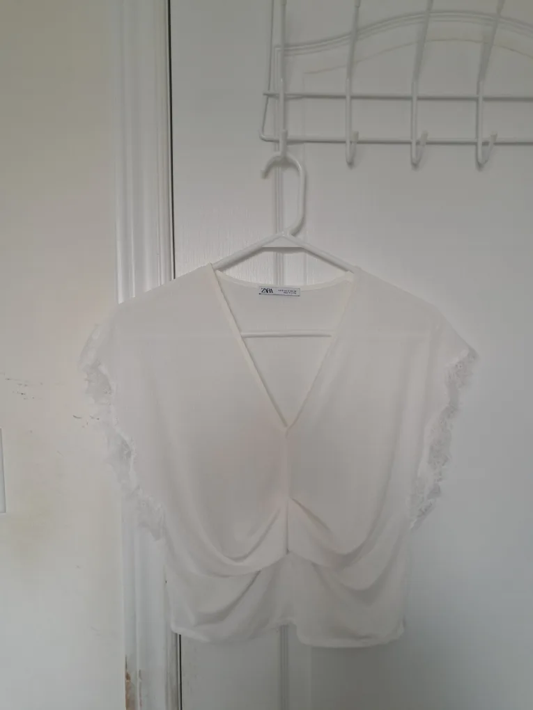 Zara White Lace Trim Top - Size S thumbnail
