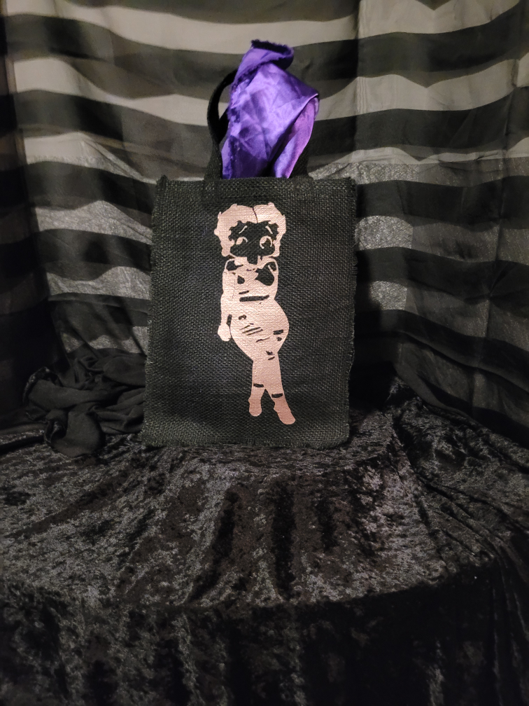 long black tote with rose gold design