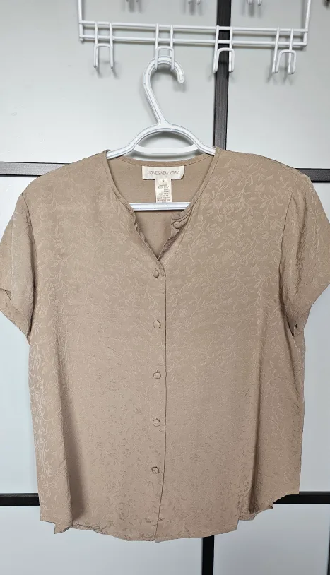 Beige Floral Silk Blouse - Size S thumbnail