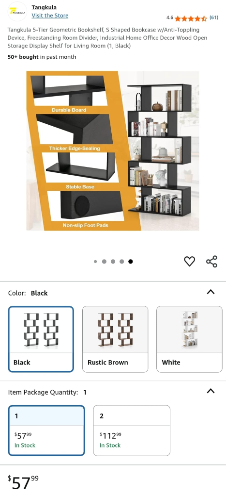 5-Tier Geometric Bookshelf, S-Shaped Bookcase - photo 4
