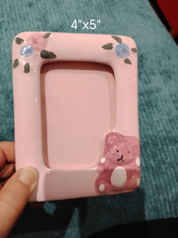Cute Pink Ceramic Teddy Bear Photo Frame 4"x5" thumbnail