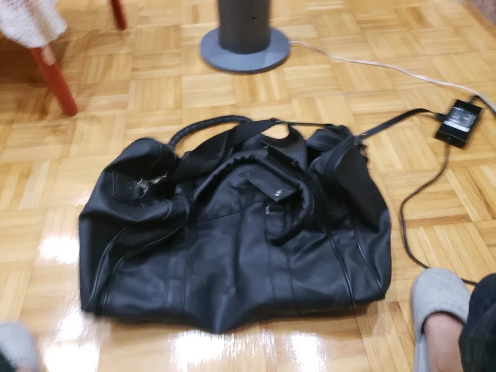 Black Leather Duffel Bag with Bonus gift image indicator(3)