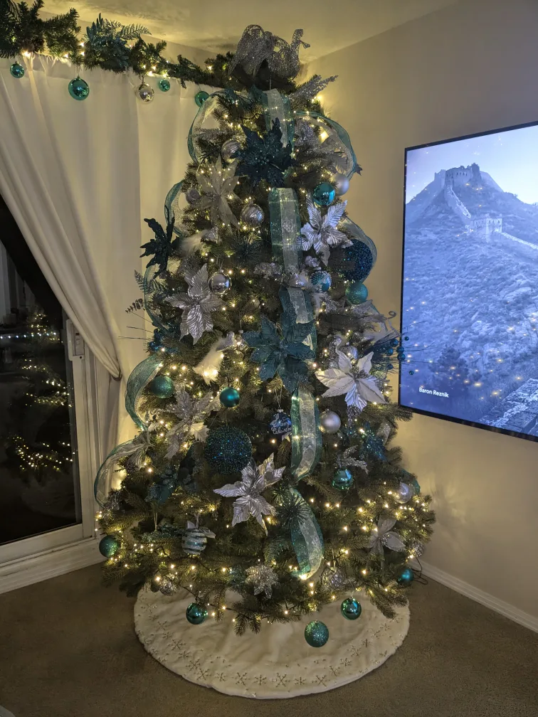 Christmas Ornaments & Ribbon Set - Teal & Silver thumbnail