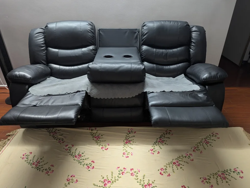 3 seater Black Faux Leather Reclining Sofa image indicator(3)