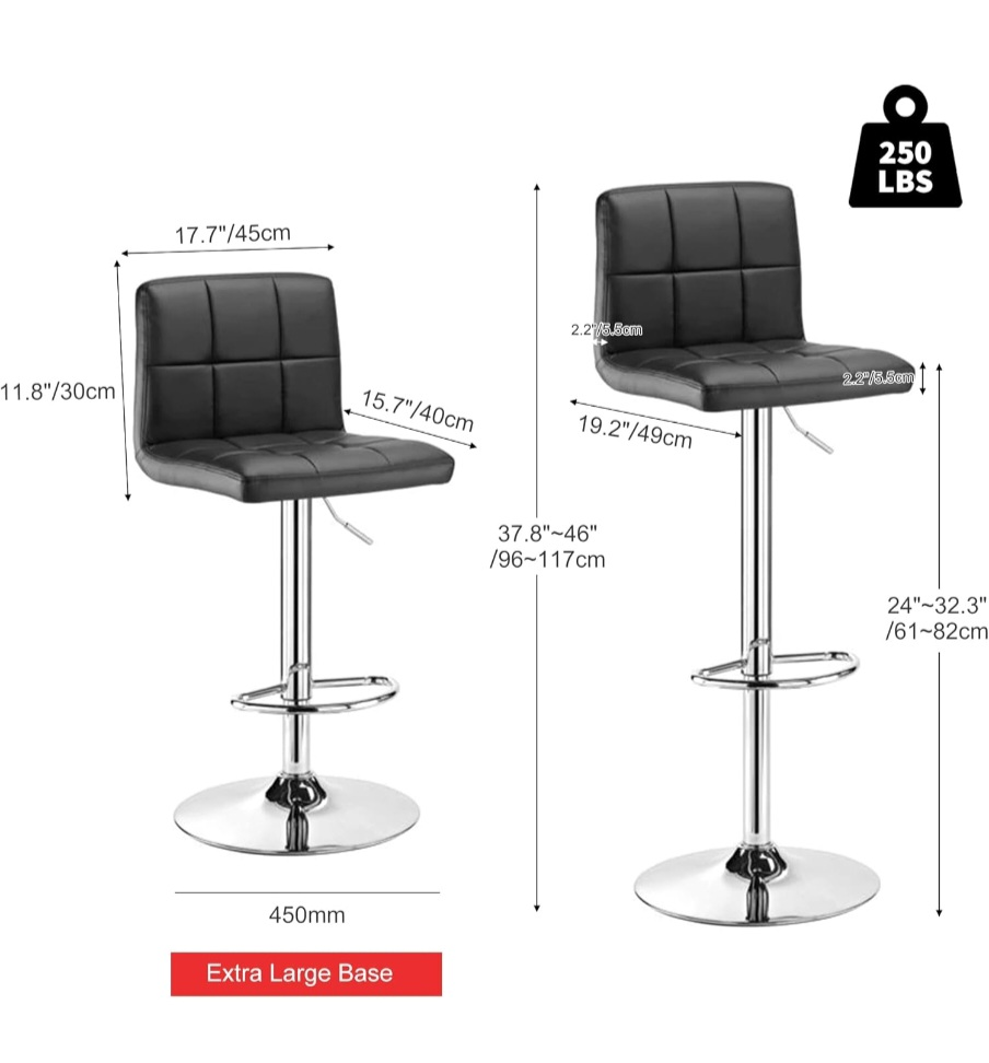 Adjustable Height Bar Stool - Black Leather - photo 2
