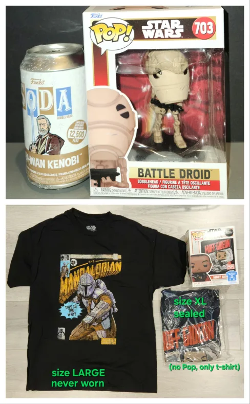 Pick Up Star Wars Bundle! Funko Pop & Soda + 2x NEW t-shirts thumbnail