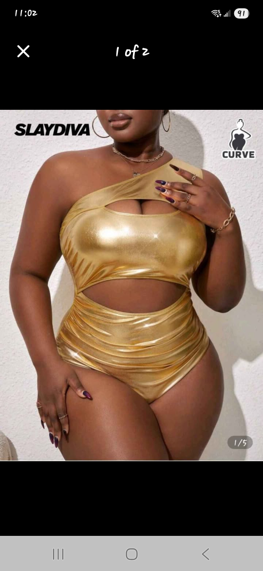 SlayDiva Curve Gold One-Shoulder Swimsuit