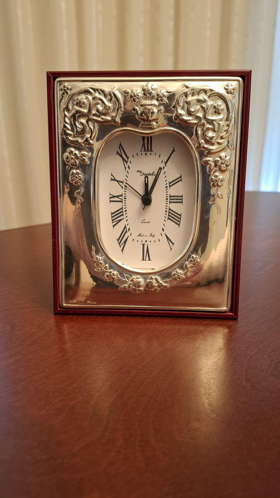 925 Sterling Silver Framed Tabletop Clock- Made in Italy - photo 2