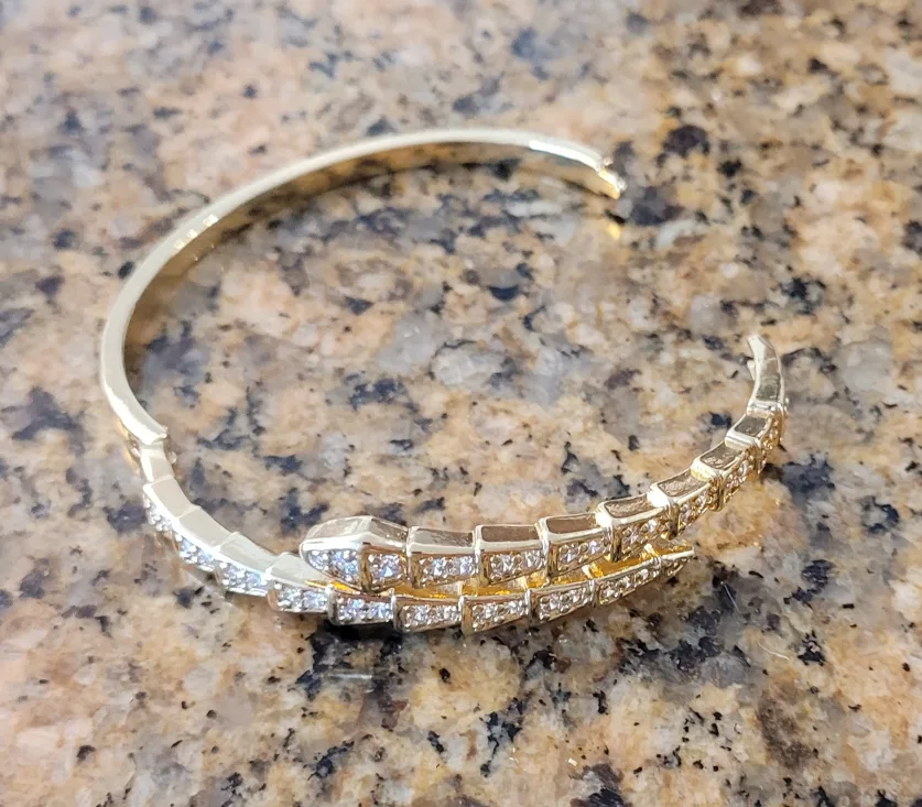 Gold Half Body Snake Bangle Bracelet with Rhinestones image indicator(4)