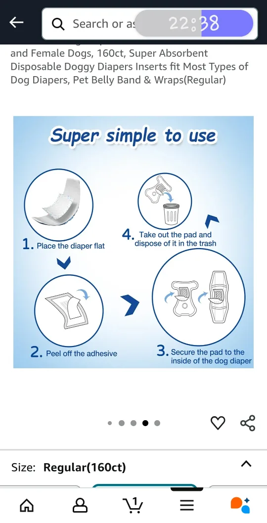 Dog Diaper Liners Disposable Booster Pads Regular 160ct image indicator(5)