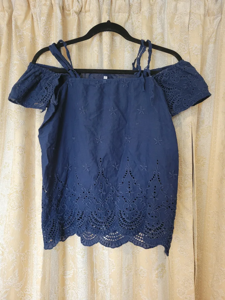Navy Blue Off-Shoulder Embroidered Blouse thumbnail