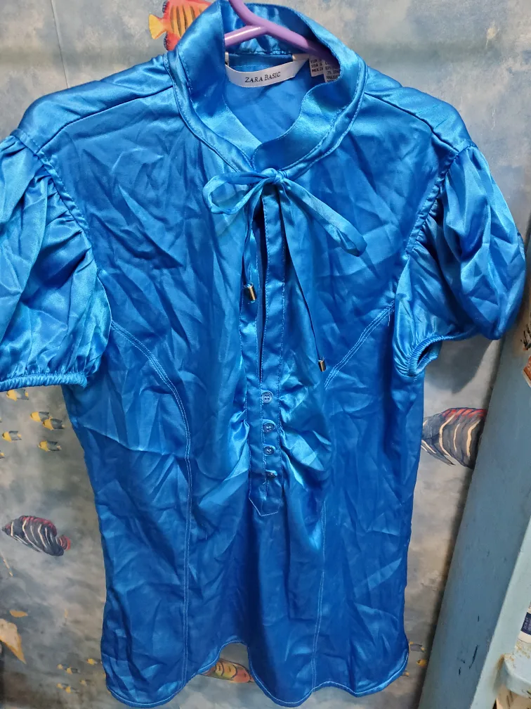 Blue satiny zara blouse tip image indicator(3)