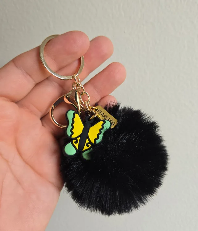 Richmond Birdwing Butterfly Black Pom Pom Fearless Keychain thumbnail