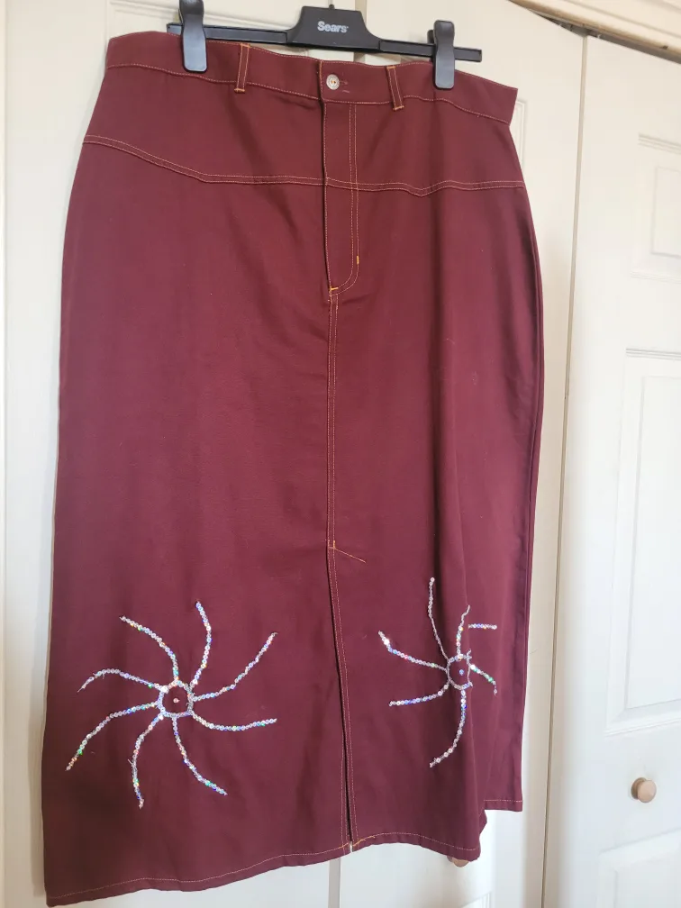 Burgundy Maxi jean Skirt thumbnail