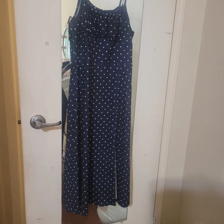 Navy Polka Dot Midi Dress thumbnail