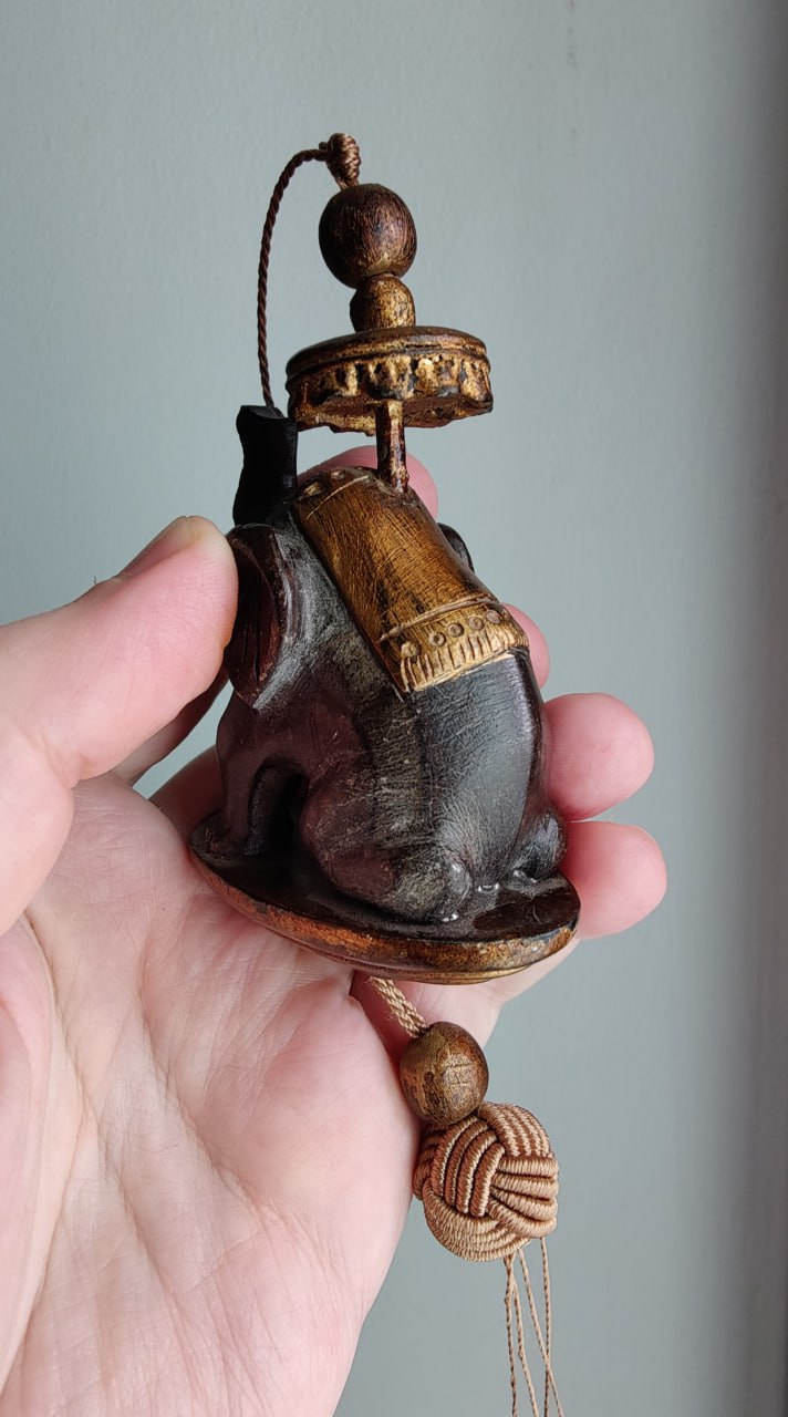 Vintage Carved Elephant Hanging Ornament Figure - photo 3