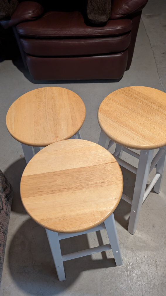 Set of 3 Bar Stools - Wood & White - photo 3