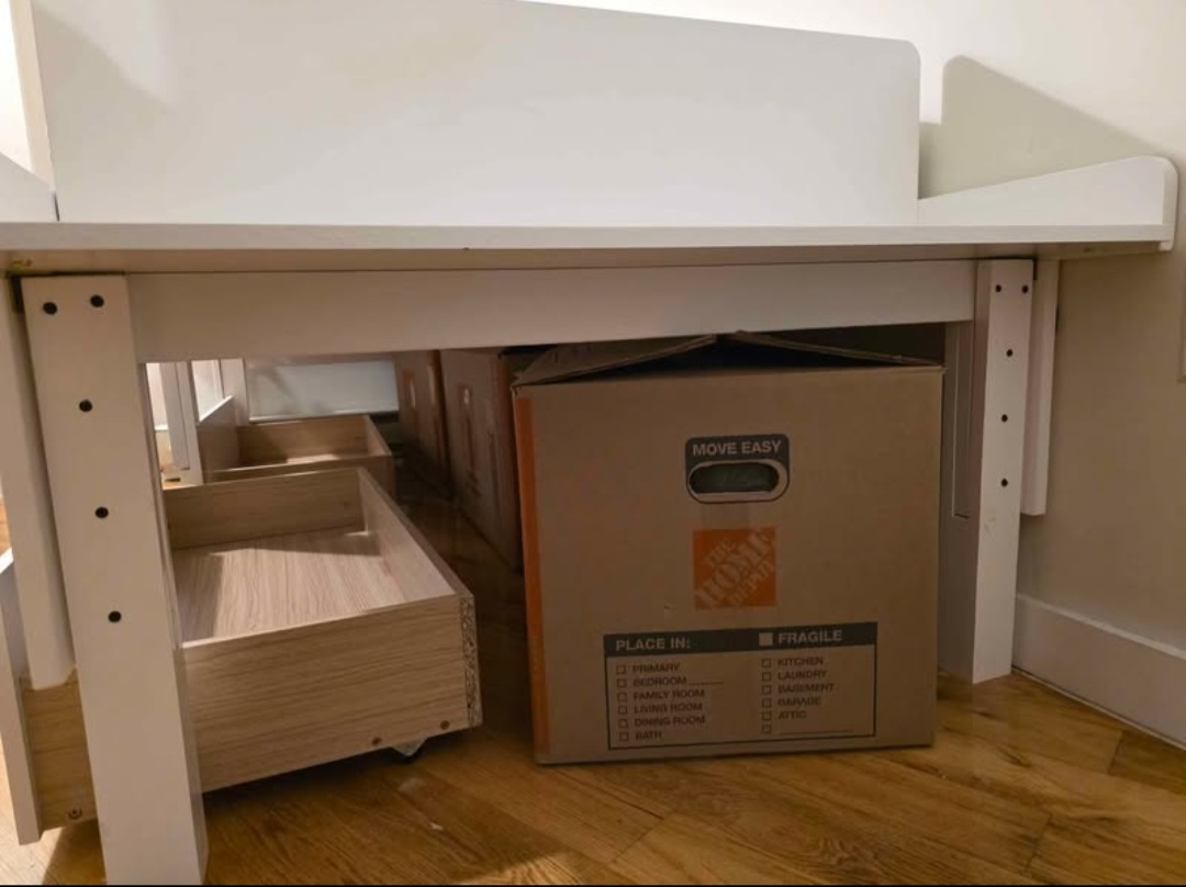 White Twin Bed with Storage drawers and bench - photo 2