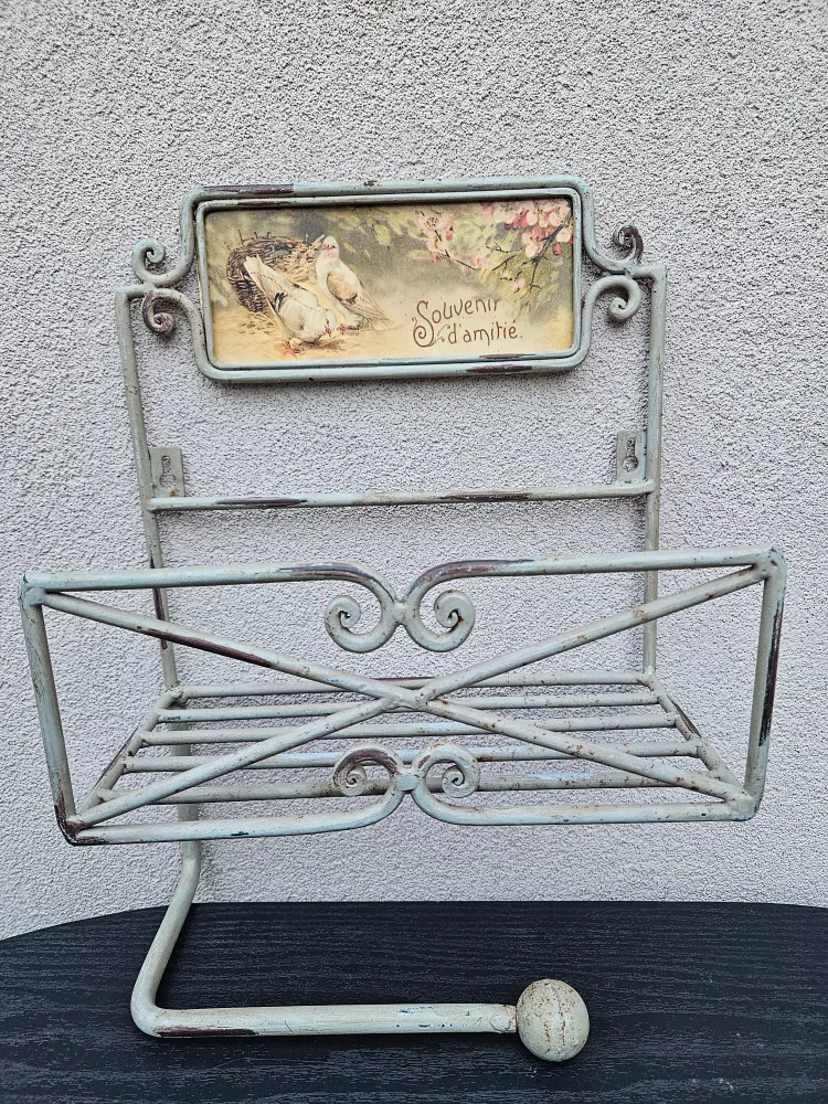 Vintage Style Metal Wall Shelf with Towel Bar thumbnail
