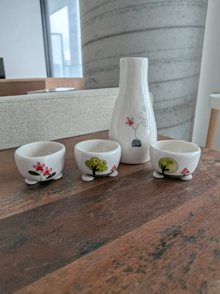 Ceramic Sake Set with Carafe and Cups thumbnail