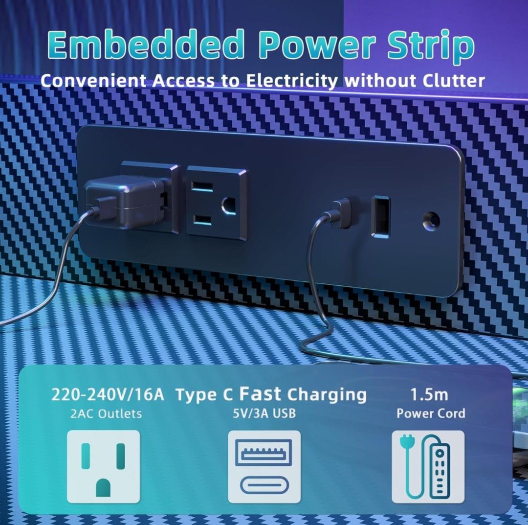 Gaming Desk with Embedded Power Strip - photo 3