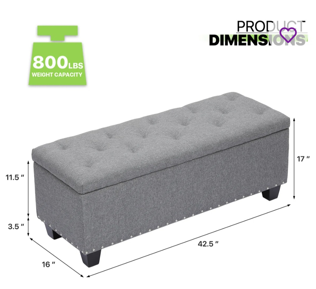 Grey Upholstered Storage Ottoman Bench