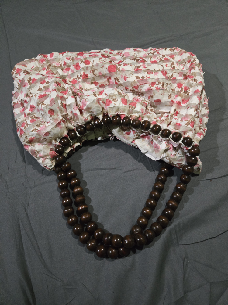 Floral Handbag with Wooden Beaded Handles