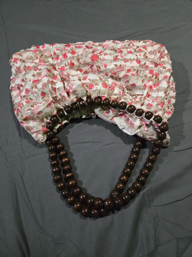 Floral Handbag with Wooden Beaded Handles thumbnail