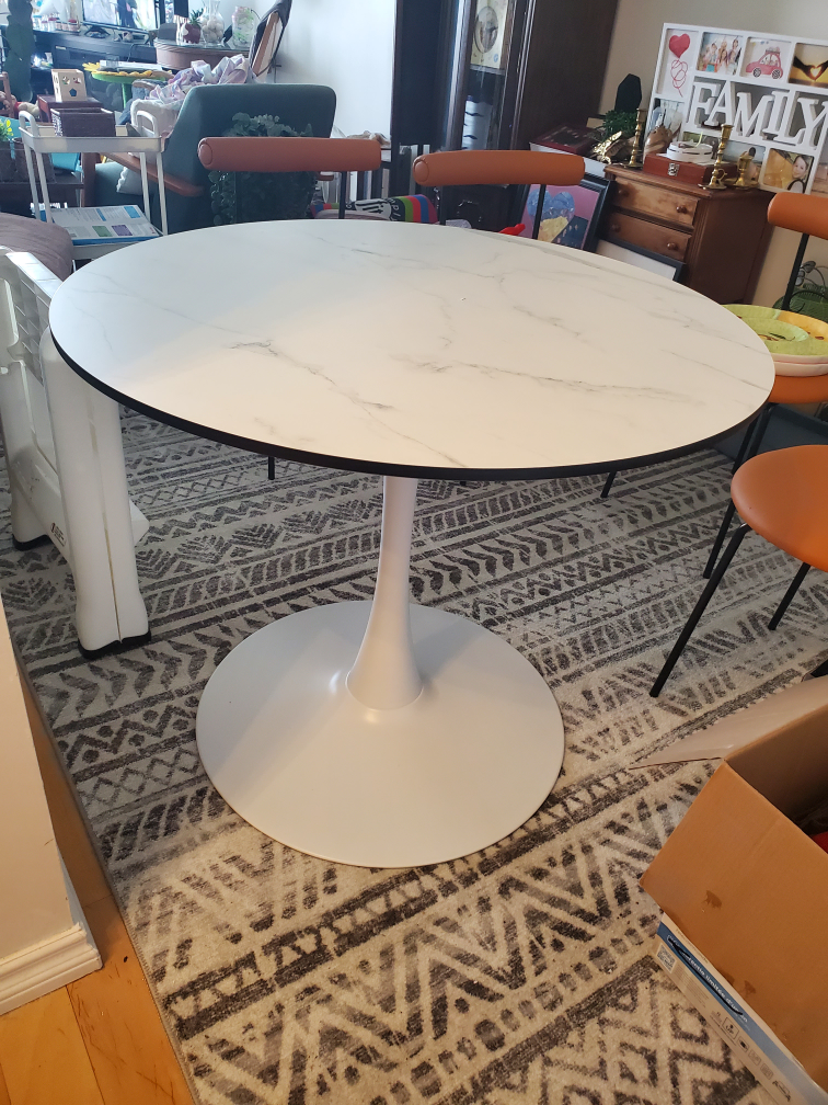 Round White Marble look Dining Table