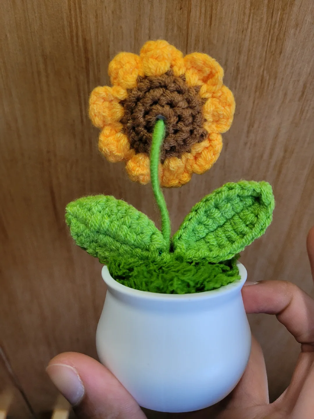 Crocheted Sunflower in White Pot image indicator(8)