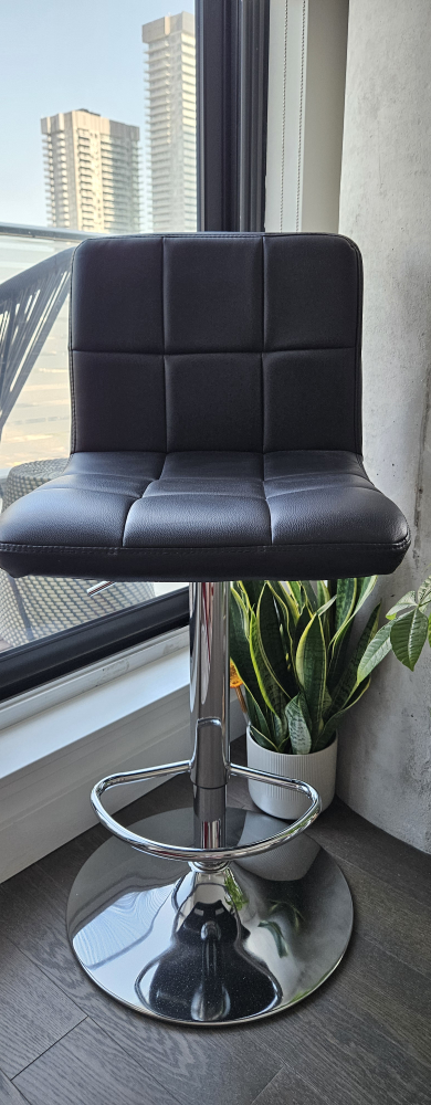 Adjustable Height Bar Stool - Black Leather