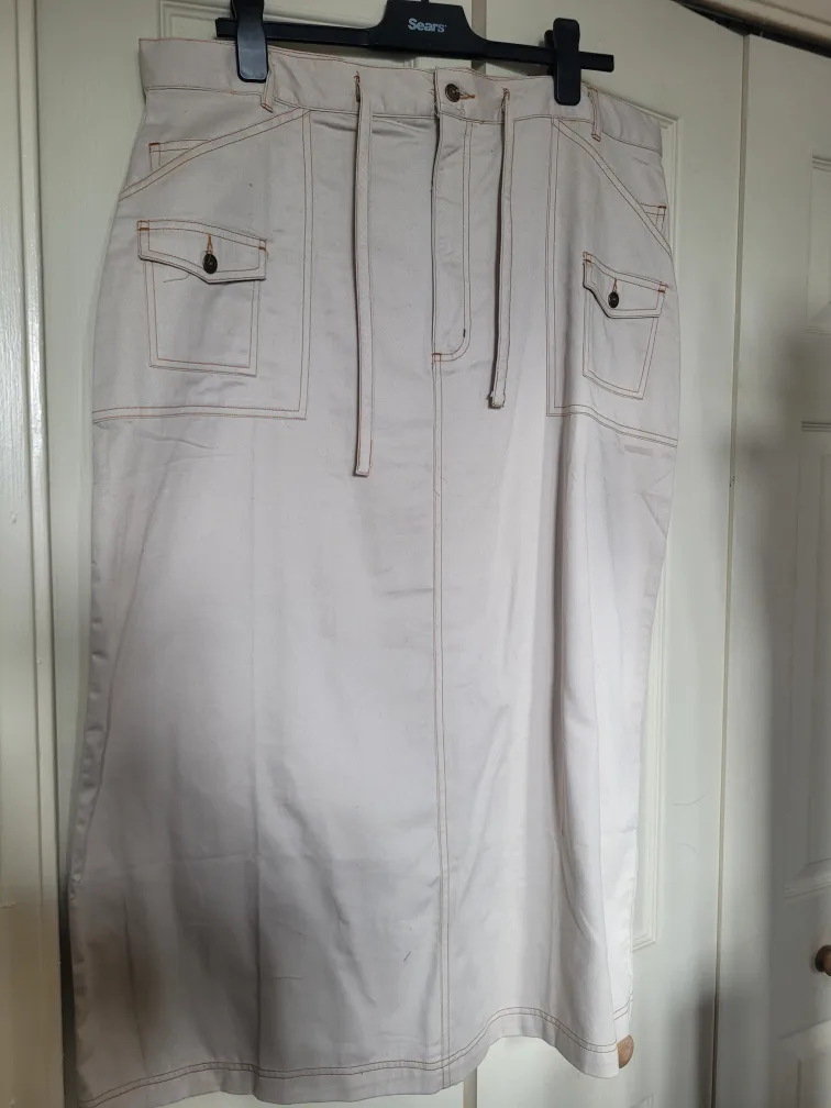 Beige or gray maxi jean skirt thumbnail