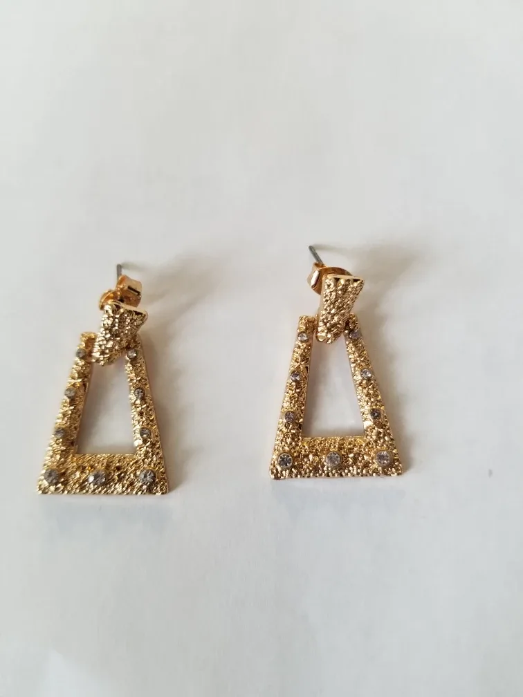 Gold Triangle Dangle Earrings thumbnail