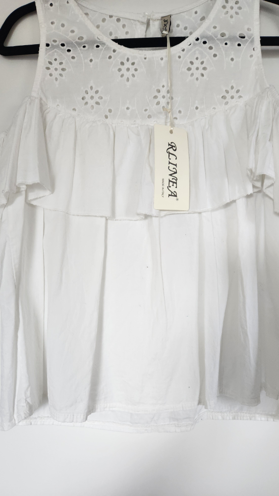 RLINEA White Eyelet Cold Shoulder Top