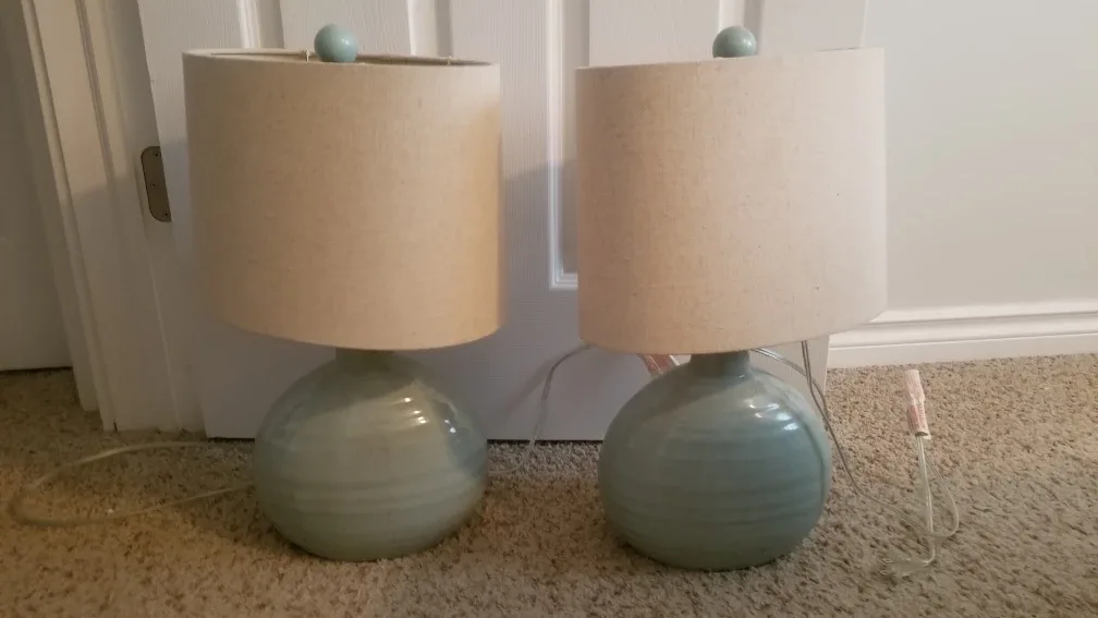 Pair of Table Lamps - Light green Base. 18 inches tall image indicator(6)
